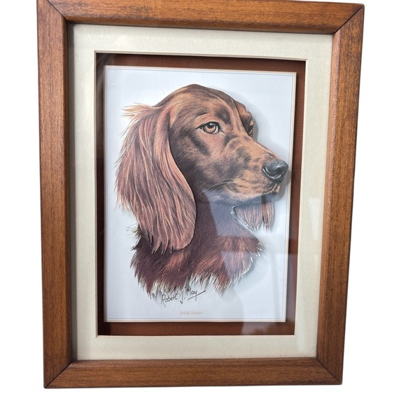 Irish Setter Dog 3D Print Signed By Artist Robert J. May Wooden Frame 9 X 11.5 - Picture 10 of 11